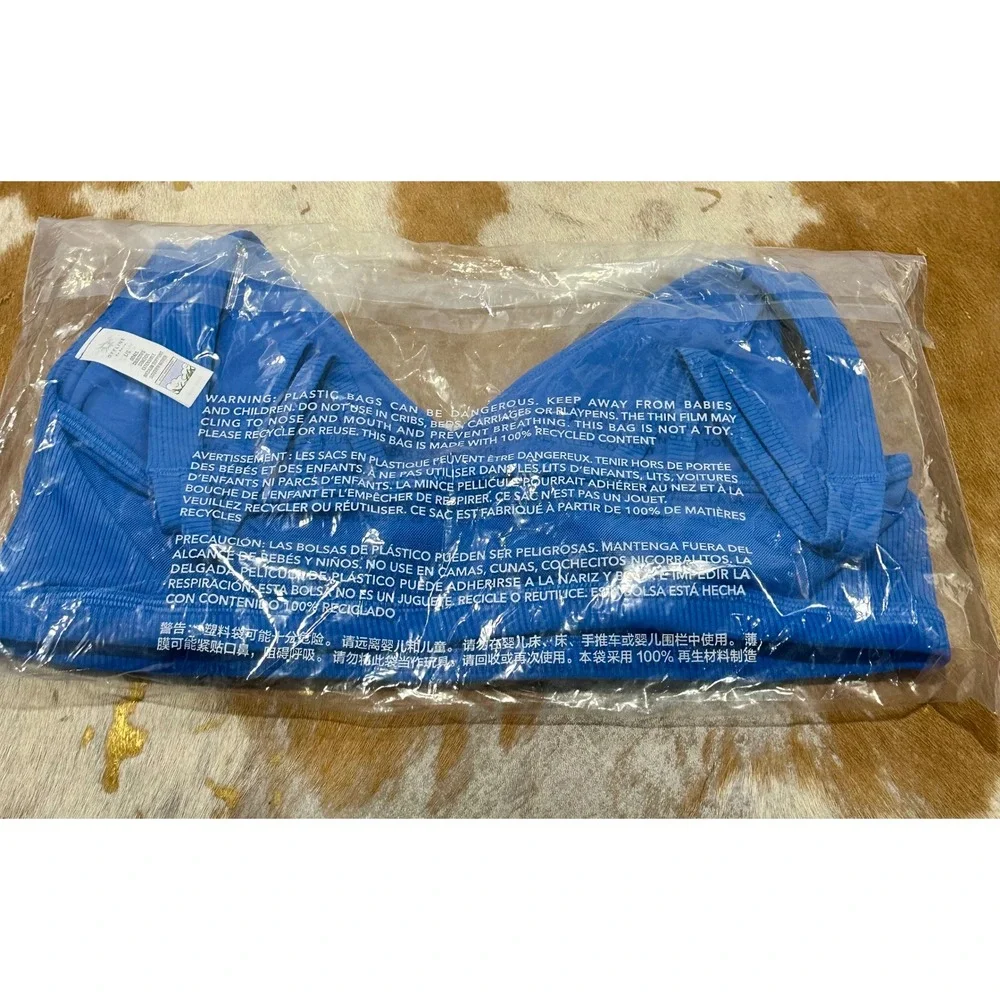 OFFLINE by Aerie‎ Goals Ribbed V-Neck Sports Bra Blue Medium Support NWT L/G